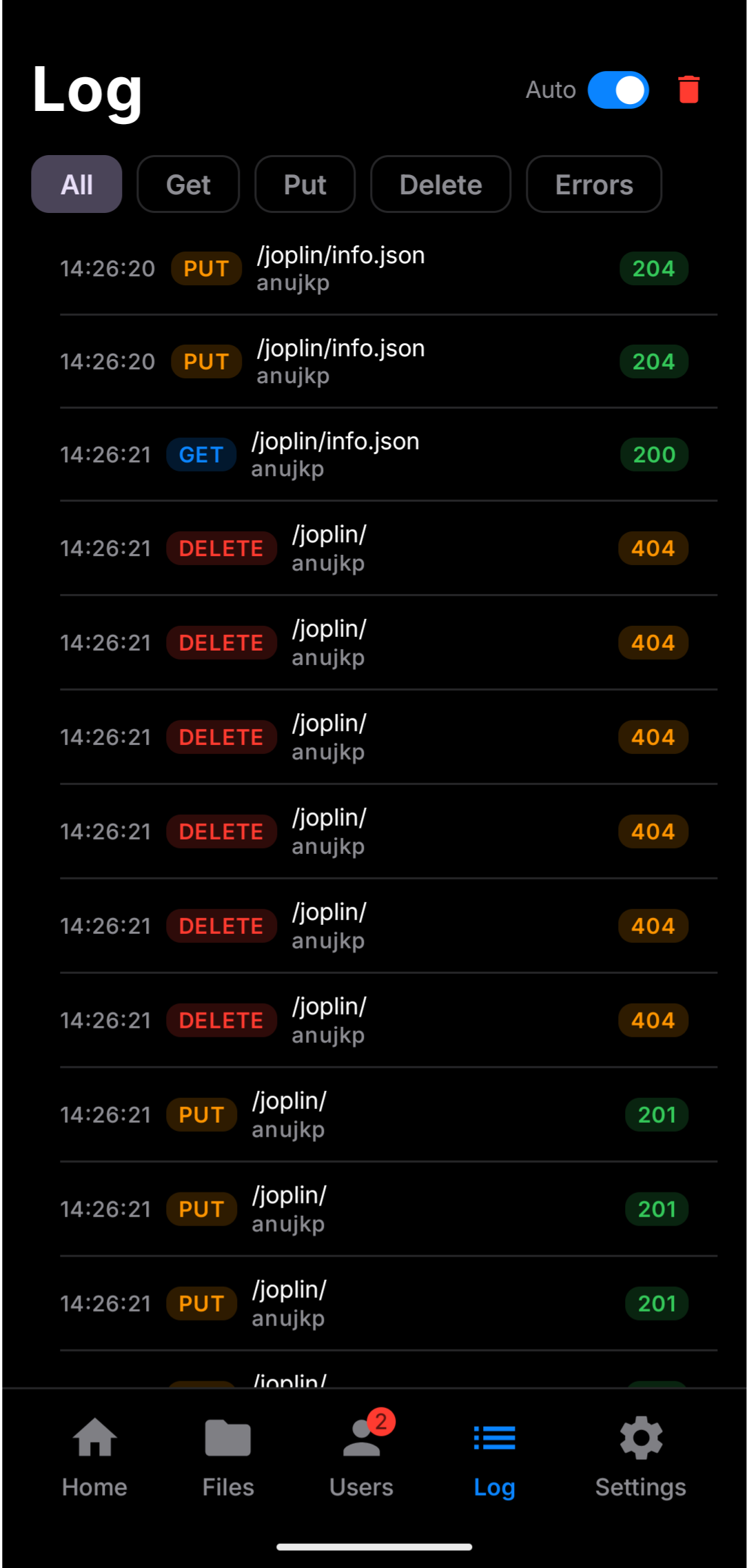 Log screenshot