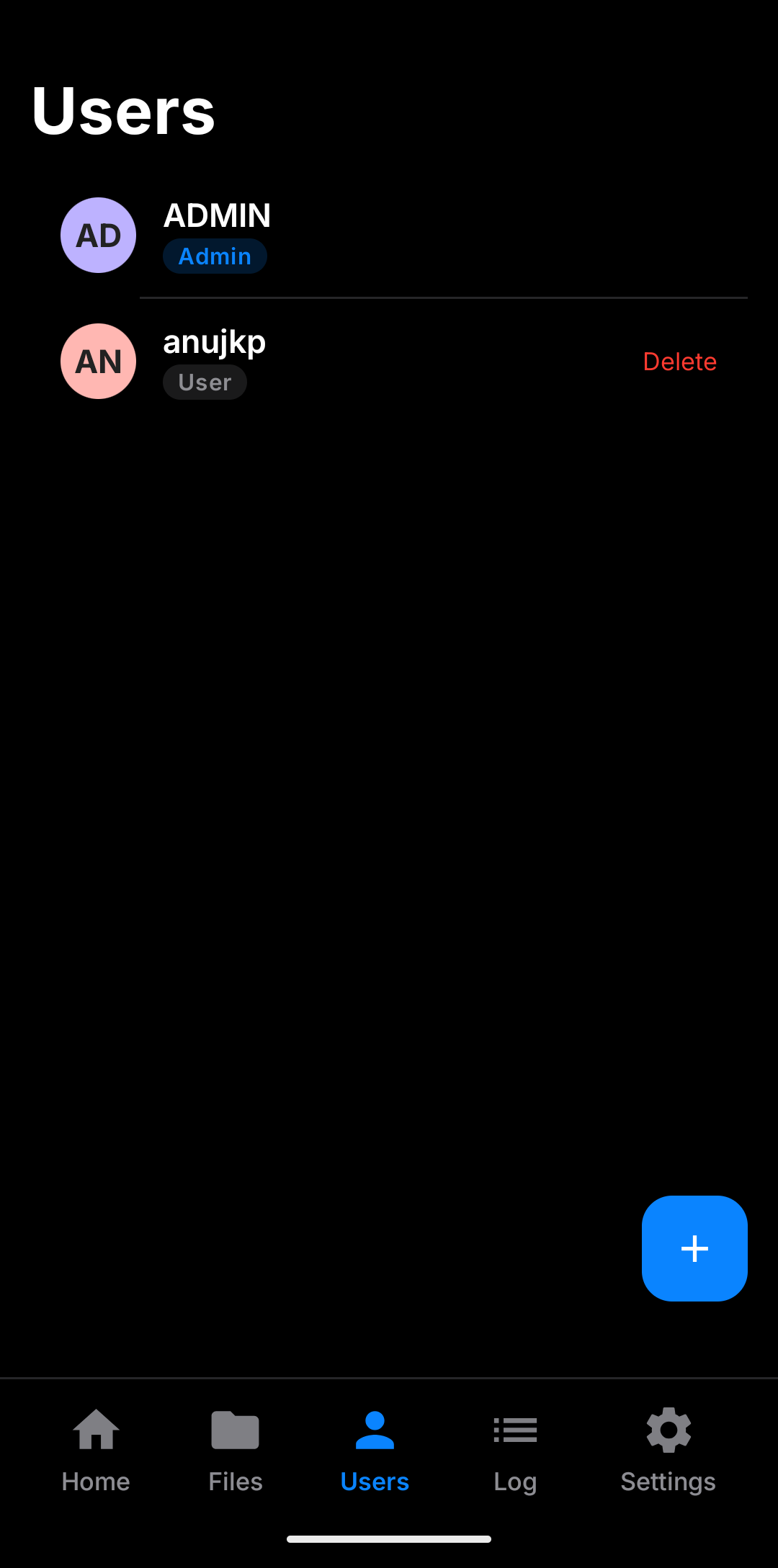Users screenshot